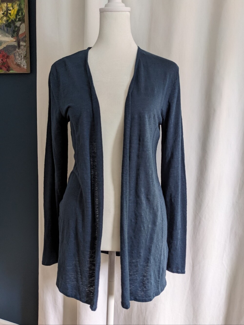 Majestic Filatures Women's Stretch Linen Open-Front Cardigan Blue Small